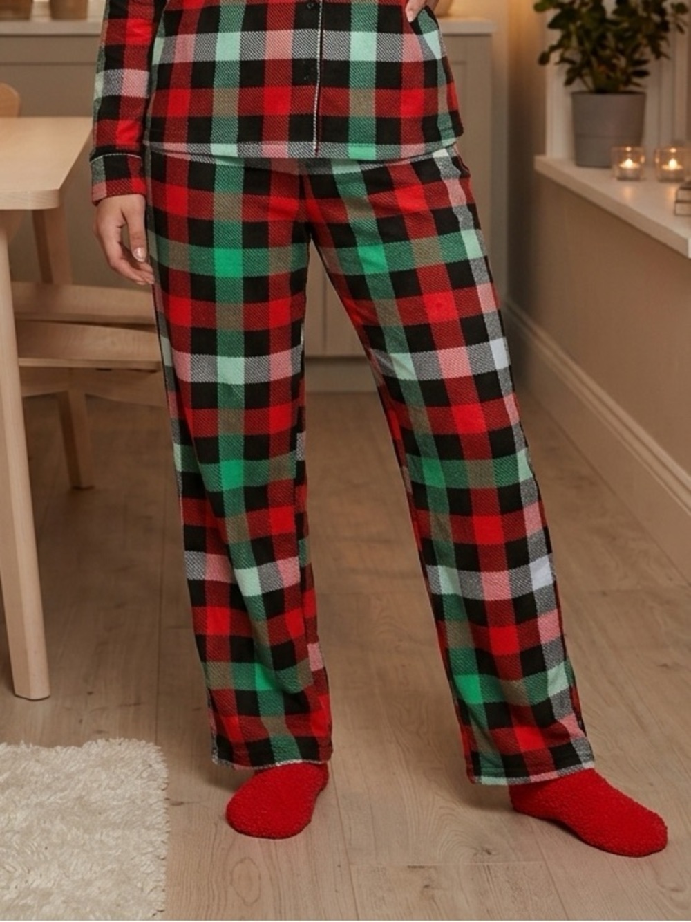 NWT WonderShop Plus Size Red Green Plaid Lounge Sleep Pants & Socks - Size XXL
